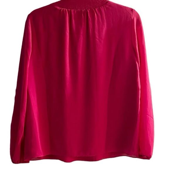 J. Crew Pink Long Sleeve Smocked Neck Lined Top Size XS - Picture 3 of 8